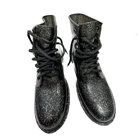 NWOT Circus by Sam Edelman Quinn Jelly Combat Boot Black Silver Glitter | Size 8 - Picture 3 of 10